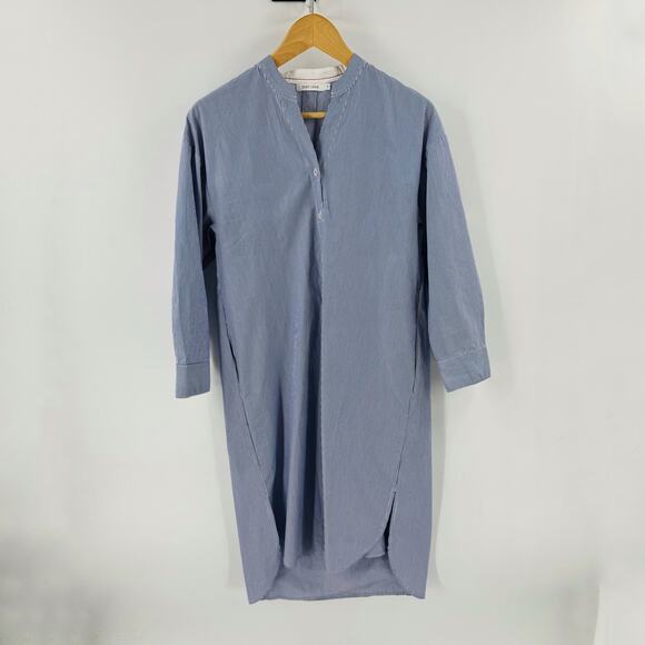 Mer.Sea Blue White Pinstripe Tunic Dress Split Hem 3/4 Sleeve Size Small - Picture 6 of 6